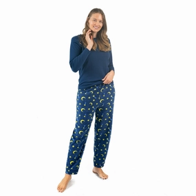 Womens Cotton Top and Fleece Pant Pajamas Moon Compact Knit