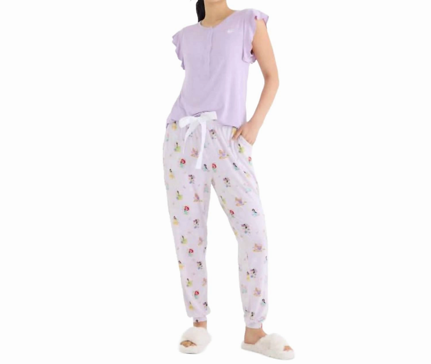 Modal Magnetic Short Sleeve Jogger Set In Disney Princess Adjustable Drawcord Hem Layered Hem Details