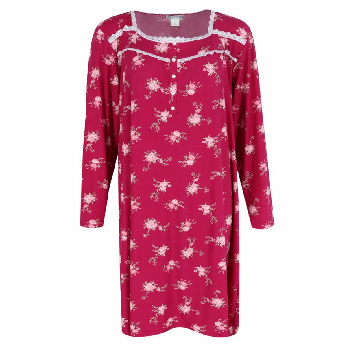 Women's Floral Lace Long Sleeve Sleep Gown Balanced Compression