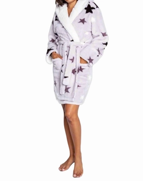 Stars Cozy Plush Robe In Light Gray Reversible design Eco Friendly Design