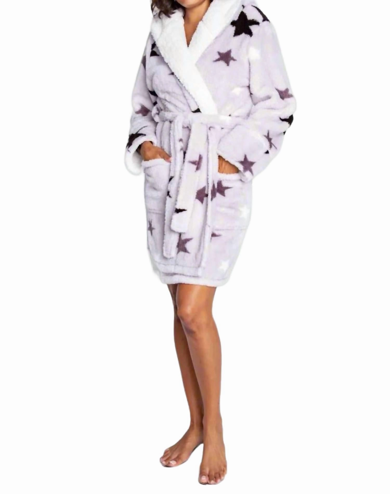 Stars Cozy Plush Robe In Light Gray Drop Shoulder Construction
