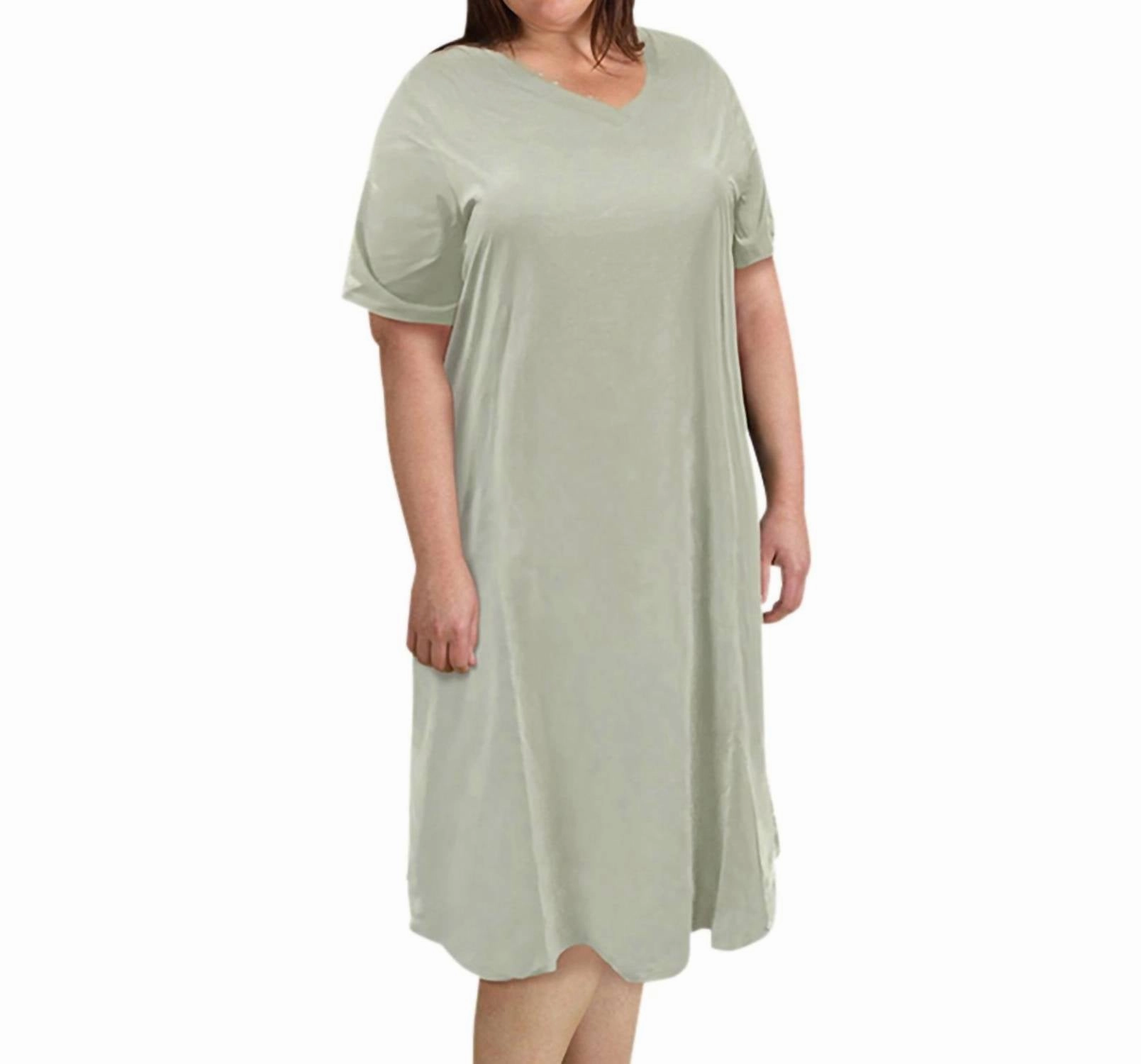 Cotton Ultra Soft Short Sleeve Sleep Tee - Plus In Sage Green Tear Resistant Material Drapey Texture
