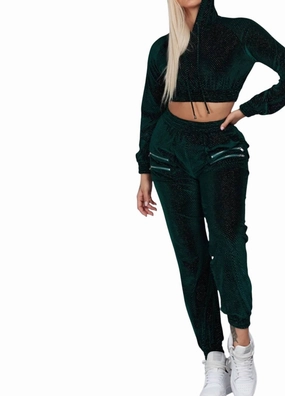 Stretch Material Static Resistant Fibers Evergreen Jogger Set