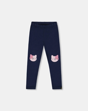 Organic Cotton Jersey Leggings Dark Blue with Cats Fashion Layer Quick drying material