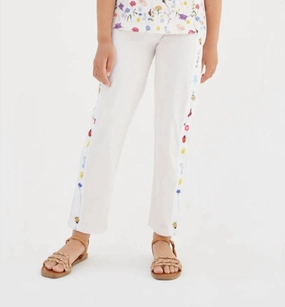 Floral Tapered Pants In White Thermal Regulating Fabric ResilientElasticBand