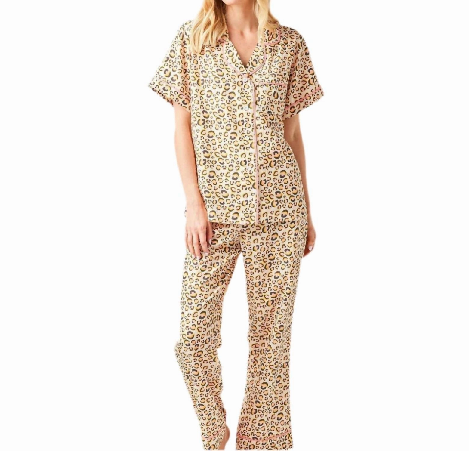 Leopard Print Pajama Set In Beige Oversized Comfort