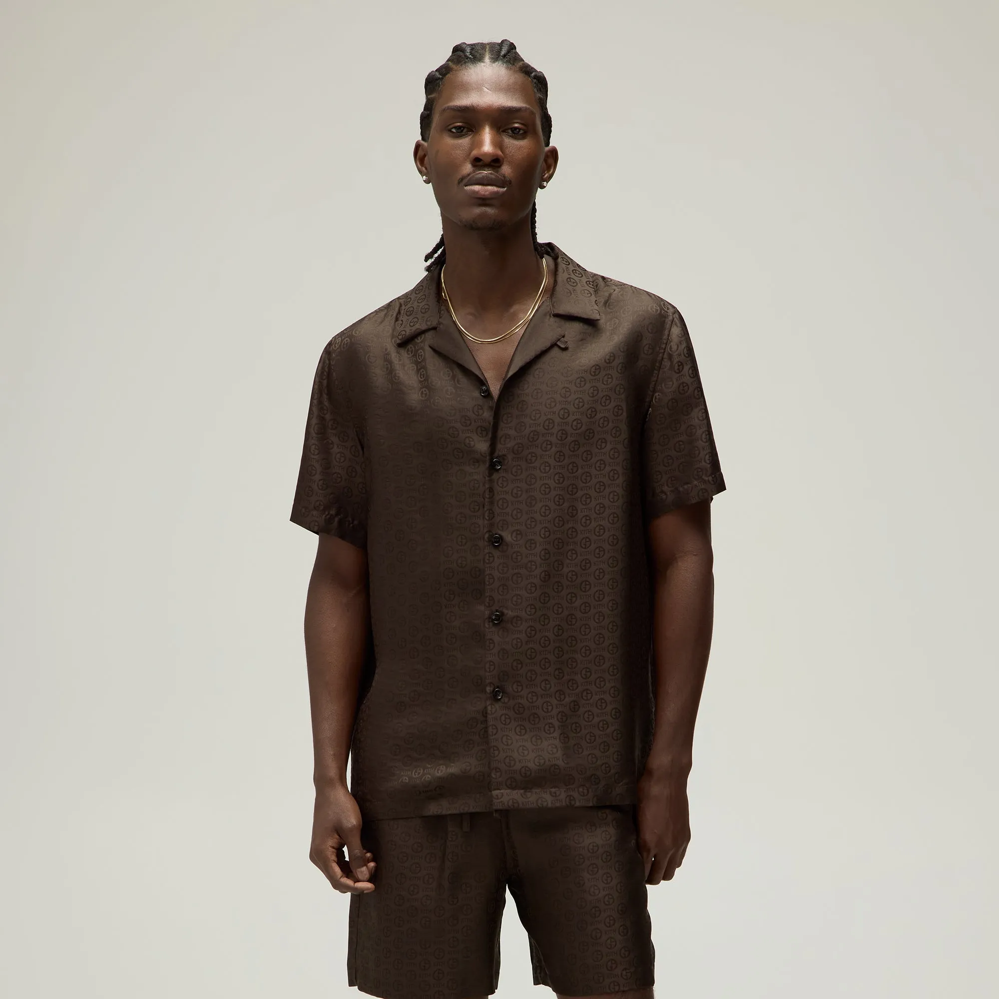 Bold Print Giorgio Armani & Kith Monogram Short Sleeve Thompson Camp Collar Shirt - Kindling