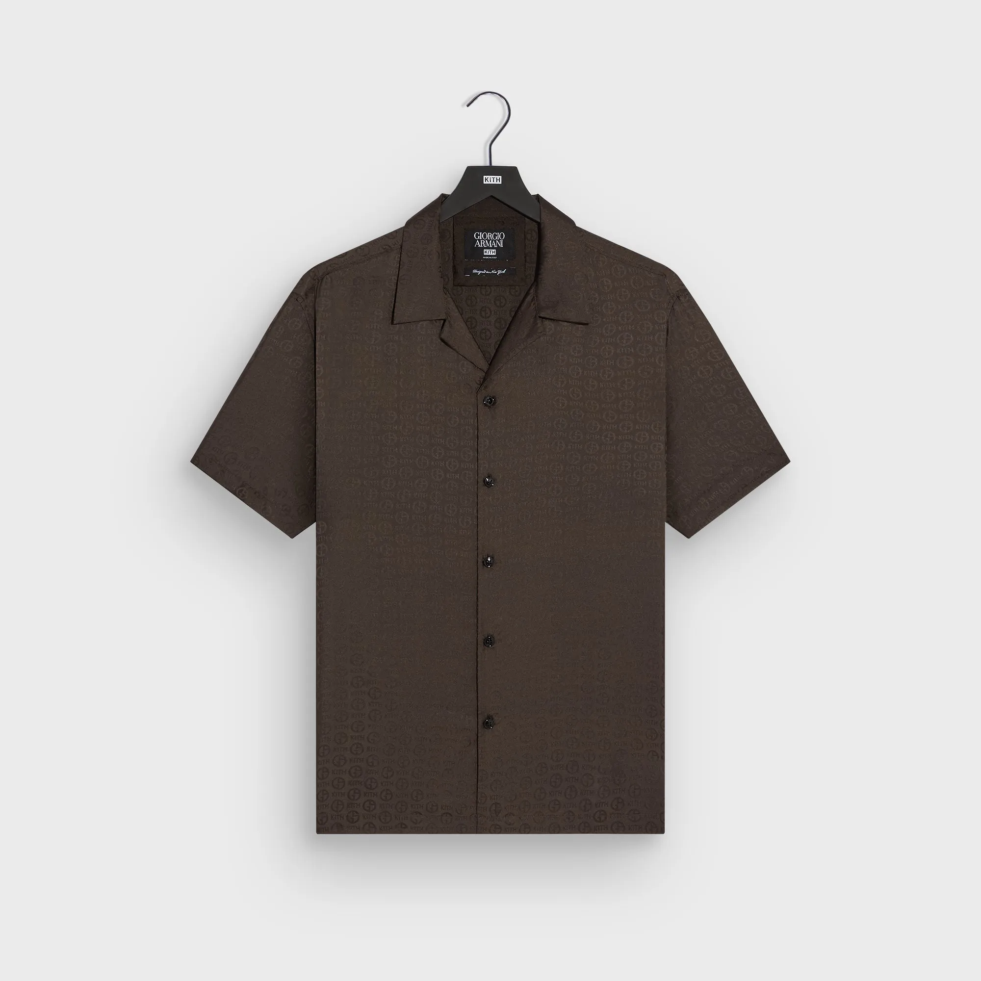 Fashion-Forward Giorgio Armani & Kith Monogram Short Sleeve Thompson Camp Collar Shirt - Kindling