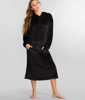 Drop Shoulder Cut Thermal Insulation Reveal Women's Velour Hooded Snuggler