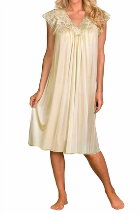 Double Stitched Seams fade resistant color Short Lace Cap Sleeve Nightgown In Ivory