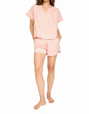 Double Stitched Seams No Roll Hemline Pajama Short Set In Conch