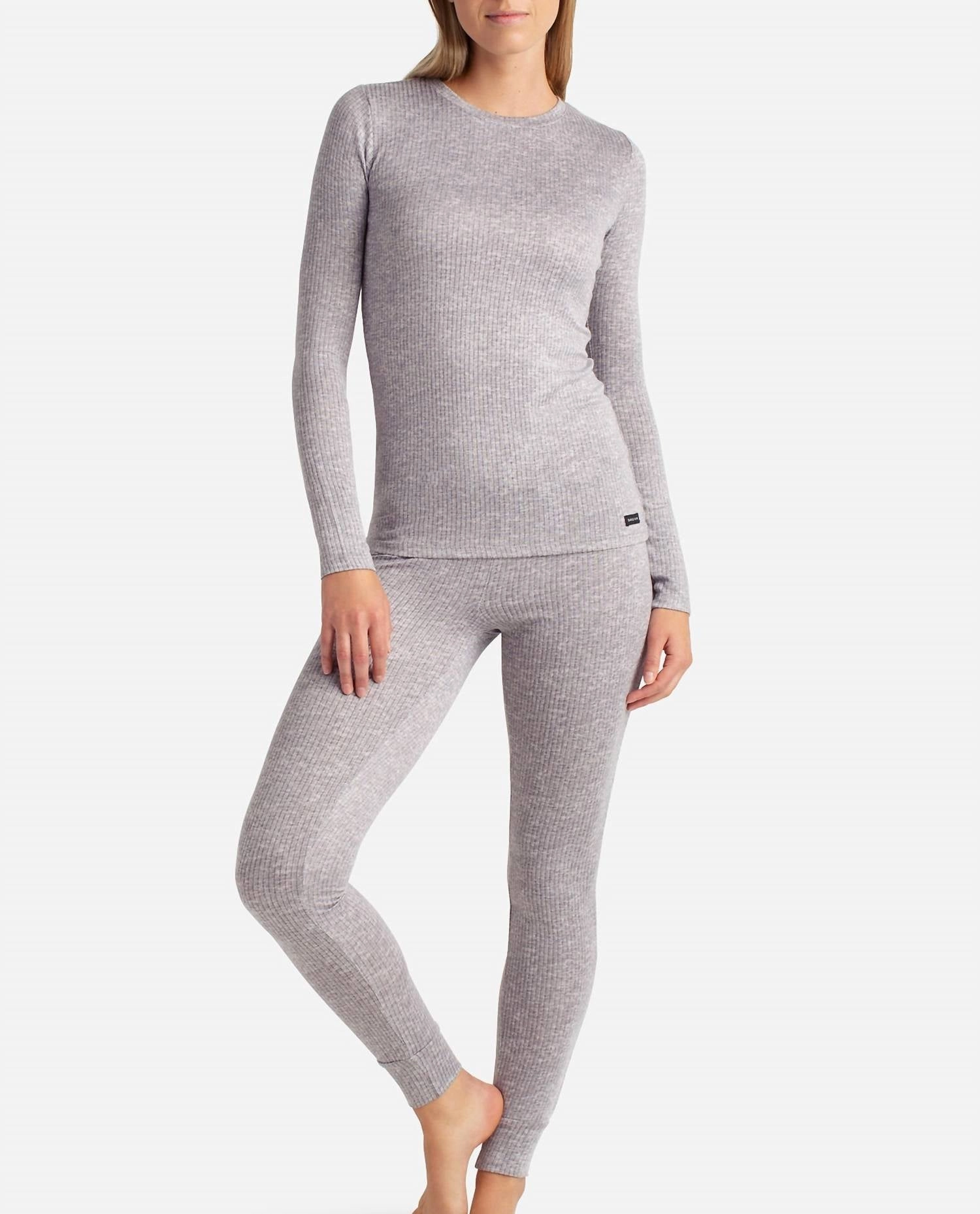 Abrasion Resistant Edges Ribbed Hacci Crew Neck Layering Set With Leggings In Sleet Heather