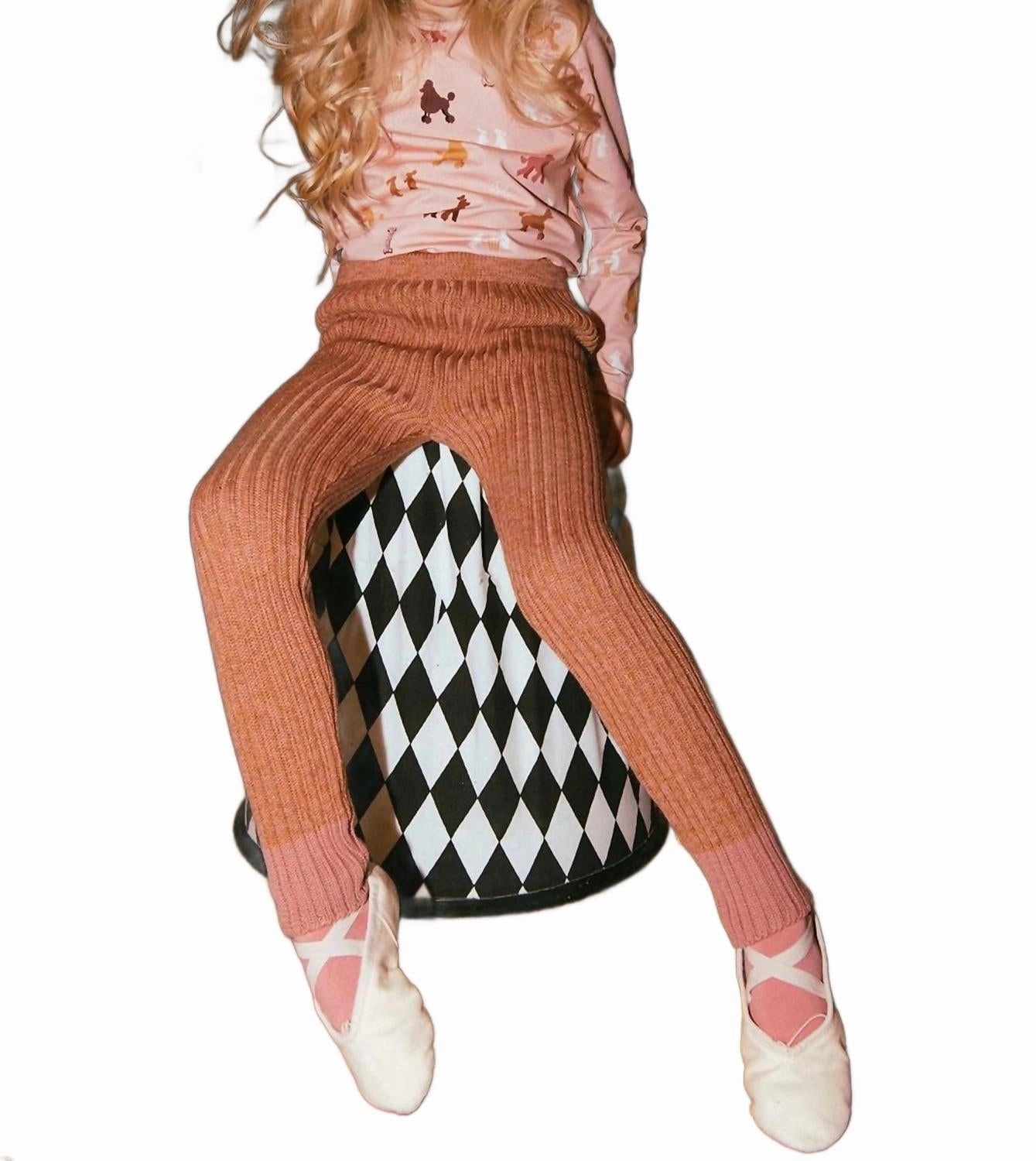 Ribbed Merino Wool Leggings In Pink Soft Stretch