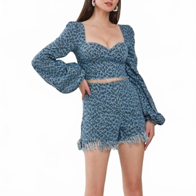 Plush Terry Cloth Versatile Layering Roar Babe Denim Set In Blue