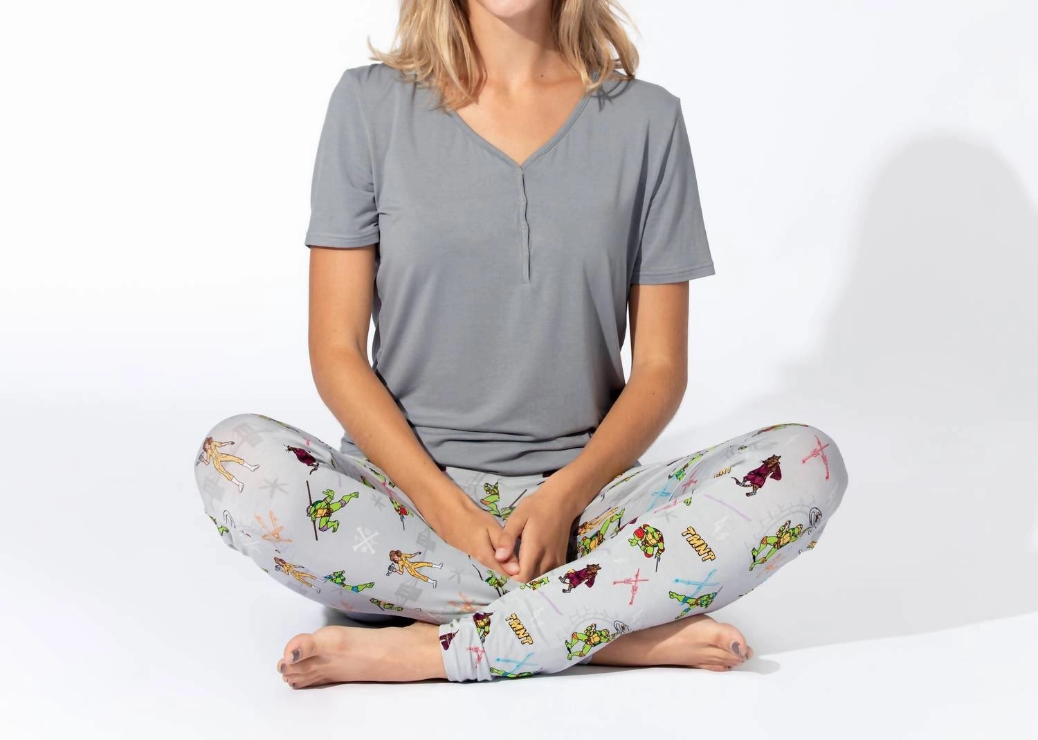 VNeck Design Classic Bamboo Pajama Set In Teenage Mutant Ninja Turtles Retro