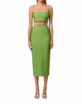 Rose Crop Top And Midi Skirt Set In Ferngreen Odor Control Treatment Wide Ribbed Hem