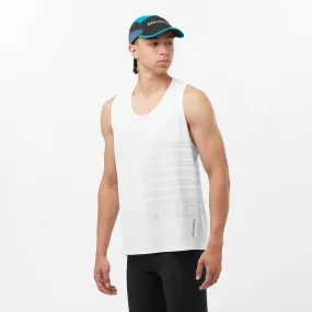 Salomon | Men's Sense Aero GFX Singlet - White/Peacock Blue High Collar Design Anti Static Finish
