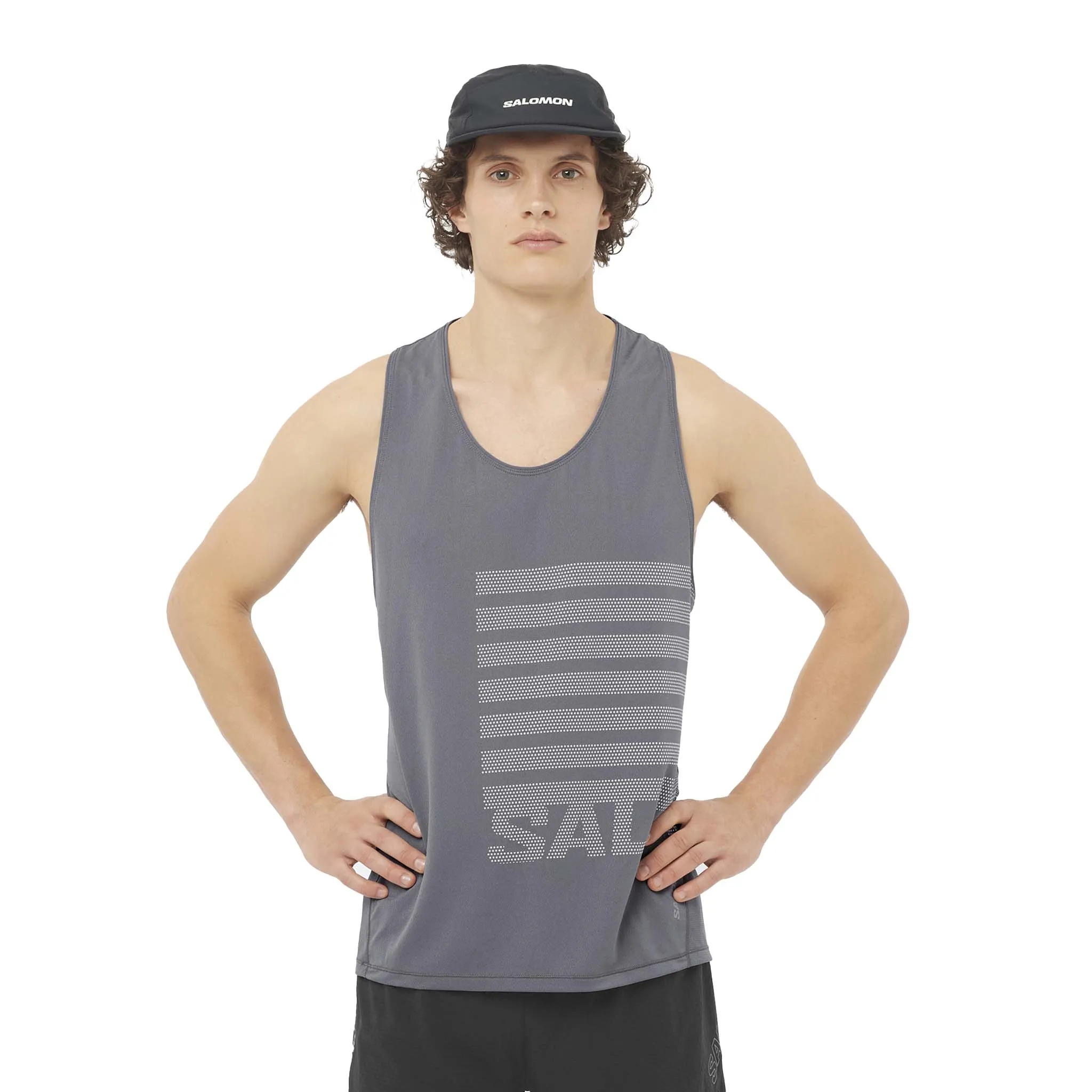 Seam Free Edges machine washable material Salomon | Men's Sense Aero Graphic Tank - Castlerock/White