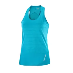 Salomon | Women's Sense Aero GFX Singlet - Tahitian Tide/Peacock Blue slim fit marines