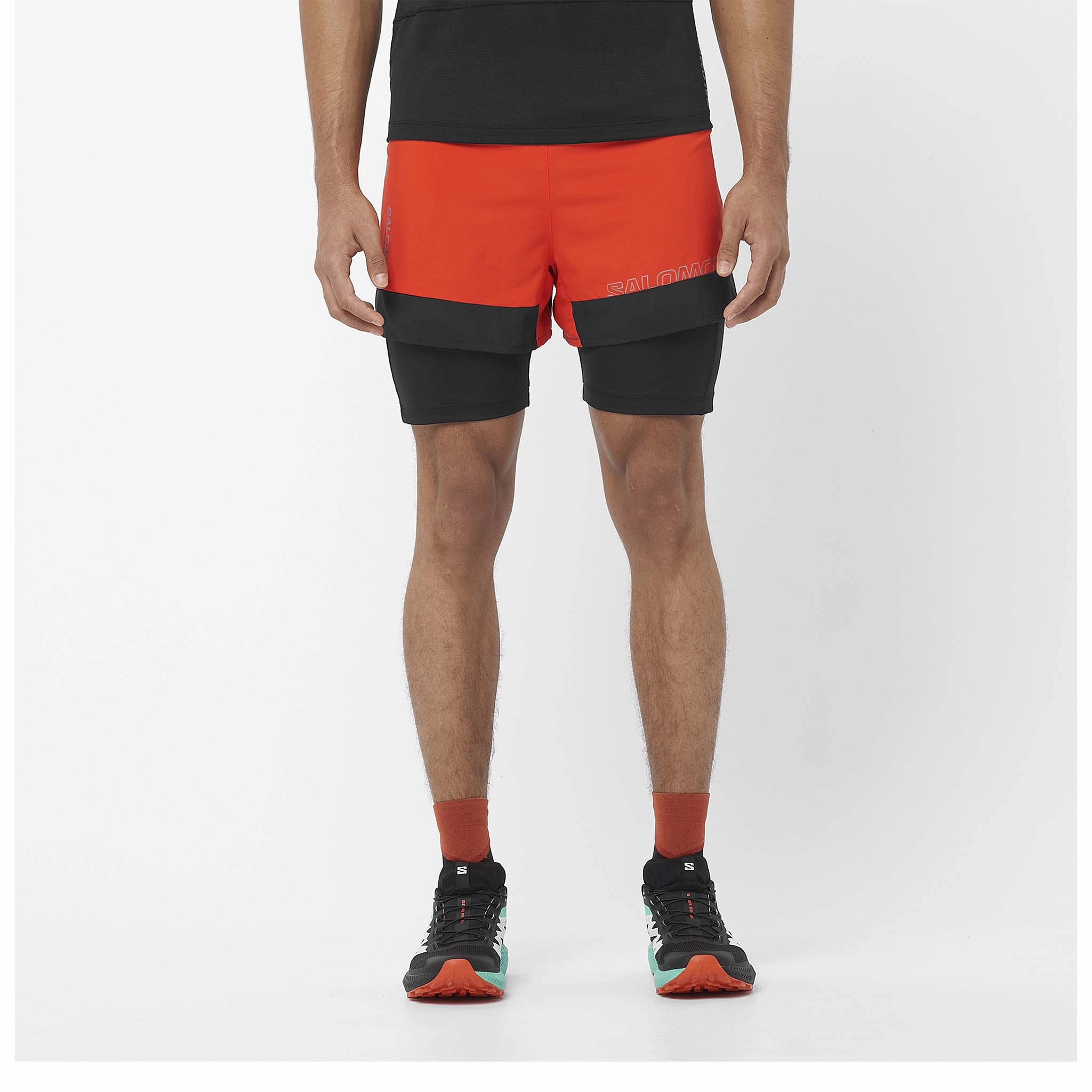 Salomon | Men's Cross 2in1 Shorts - Cherry Tomato/Deep Black Street Fit Shampoo