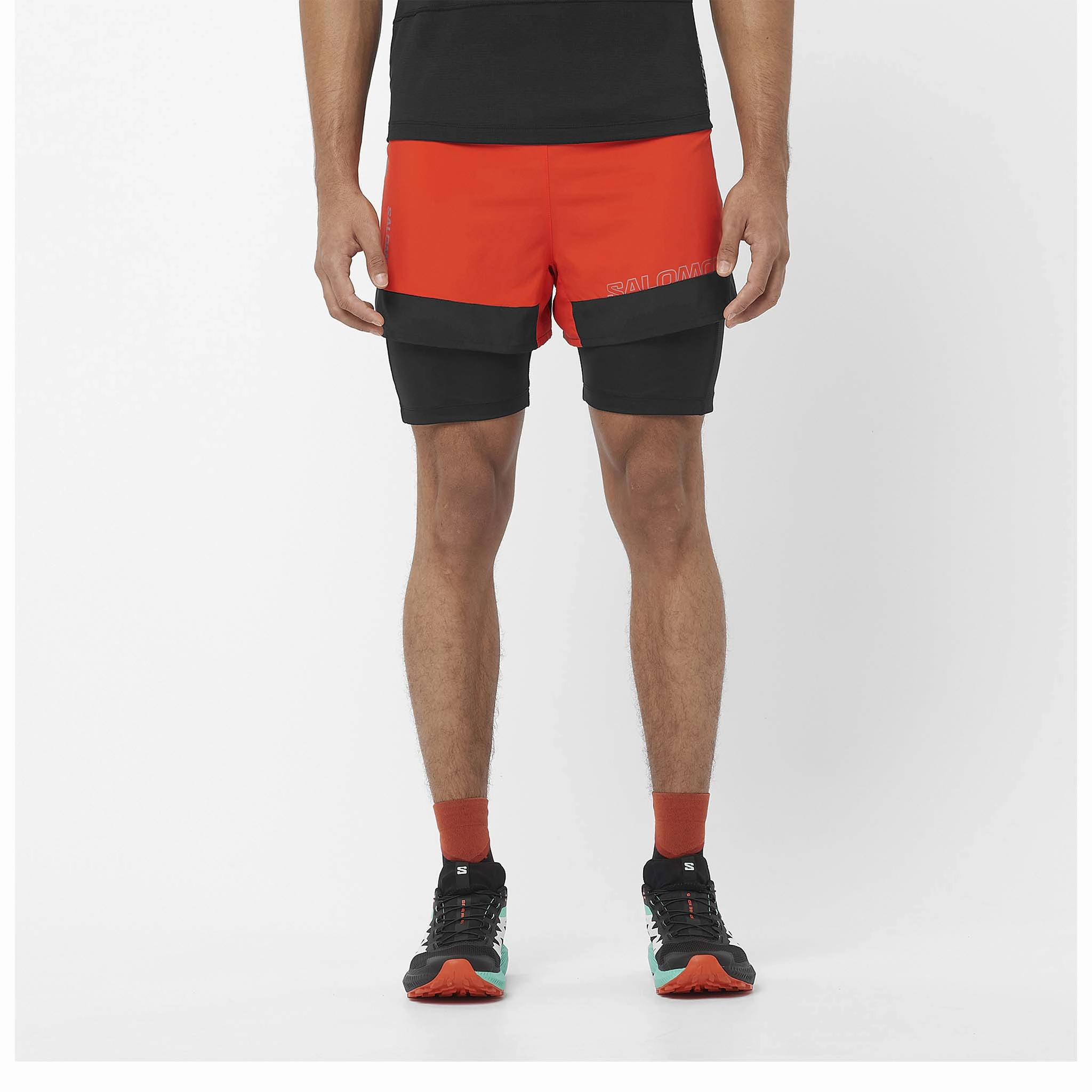 QuickPullOn Salomon | Men's Cross 2in1 Shorts - Cherry Tomato/Deep Black