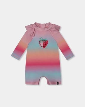 Temperature Regulating Layer Long Sleeve One-Piece Rashguard Pink, Orange, And Turquoise