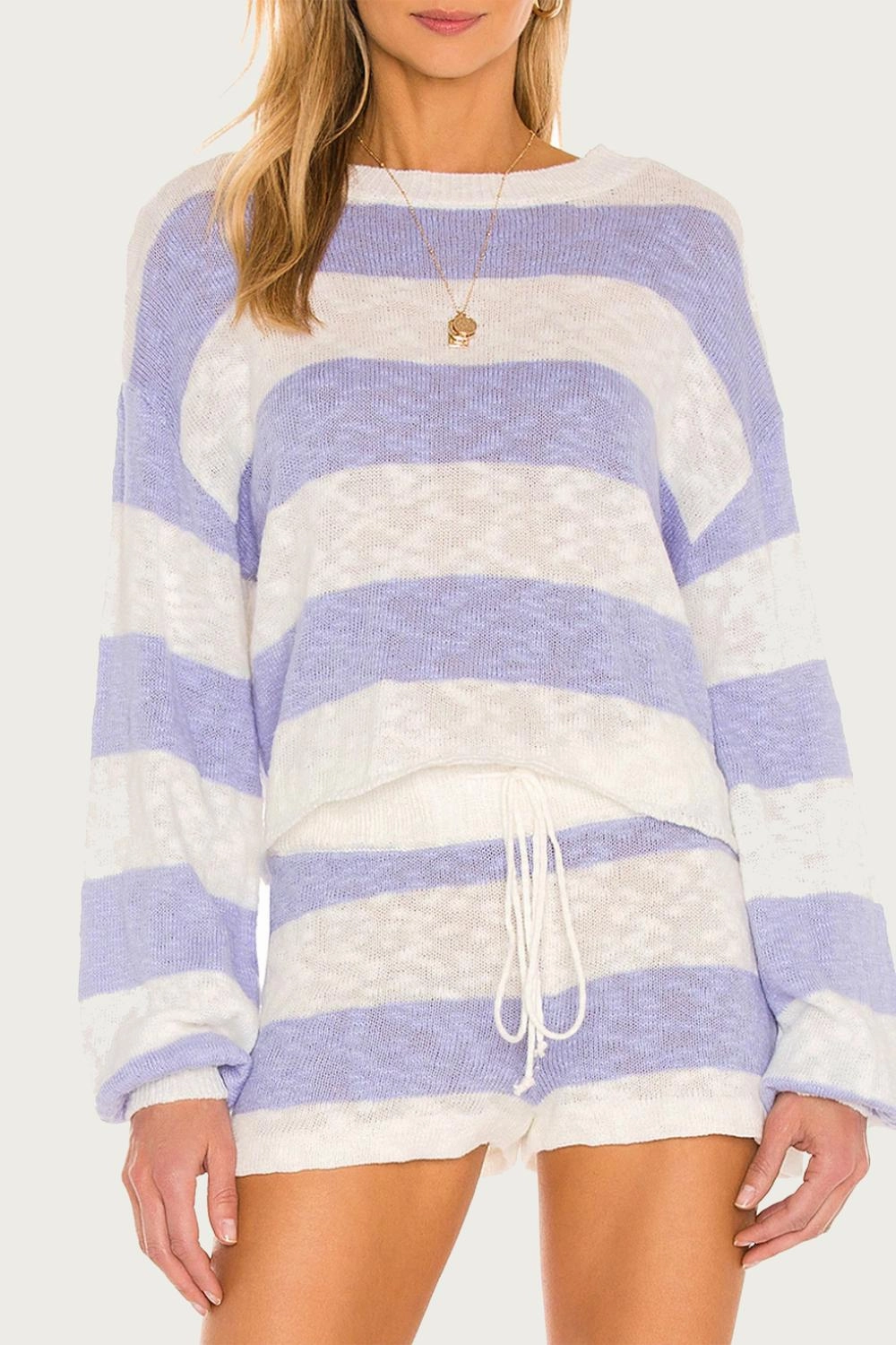 Sandy Short In Lavender Stripe High Elasticity Fabric
