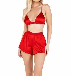 Satin Lounge Set In Red Thermal Regulating Material