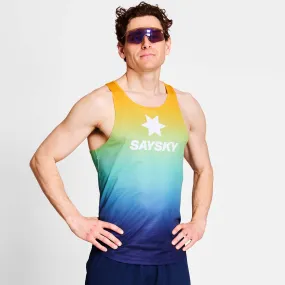 SAYSKY | Men's Drip Dye Flow Singlet - Blue AOP long term storage Interactive