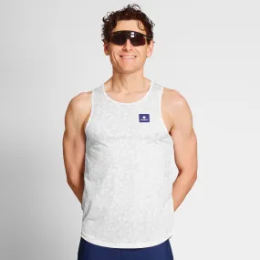 SAYSKY | Men's Flower Combat Singlet - White AOP Anti Ride Up Design Adjustable Hem