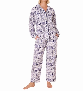 Holly Jolly Pima Flannel Pajama Set In Blue Plush Terry Cloth