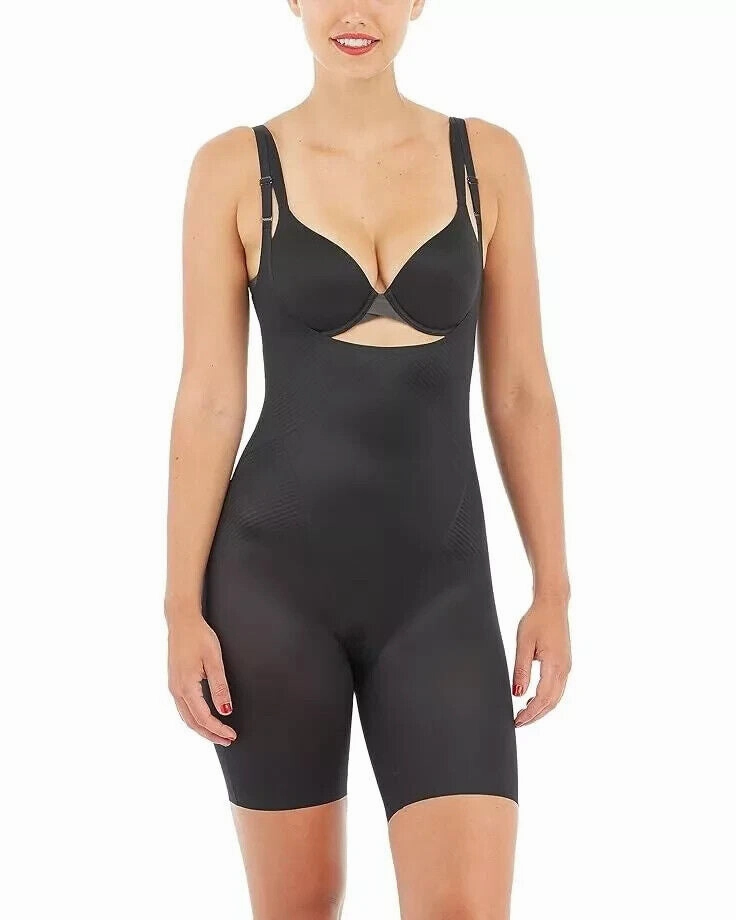 Spanx Thinstincts 2.0 Women 3X Black Stretch Open-Bust Mid Thigh Bodysuit JDM471 Eco Friendly Design