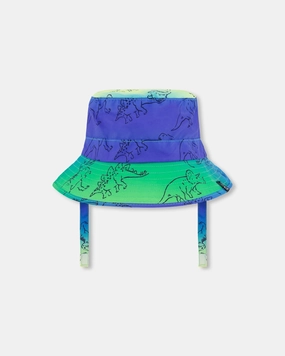 Printed Beach Hat Vibrant Blue And Green Dino Double Layered Lining
