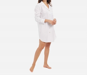 Thermal Regulating Material QuickDry Lining Seersucker Cotton Night Shirt In White