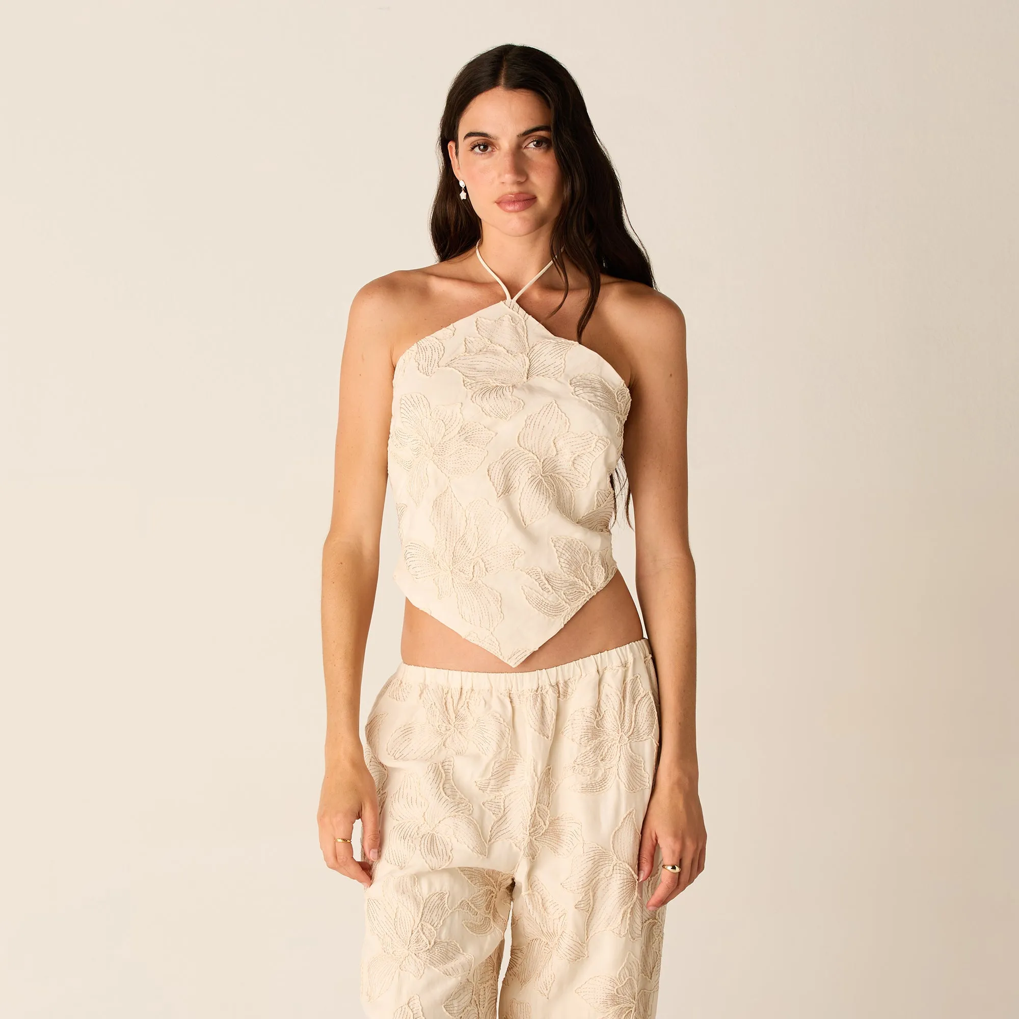 Rough Surface Visible Kith Women Kumi Floral Embroidered Halter - Sandrift