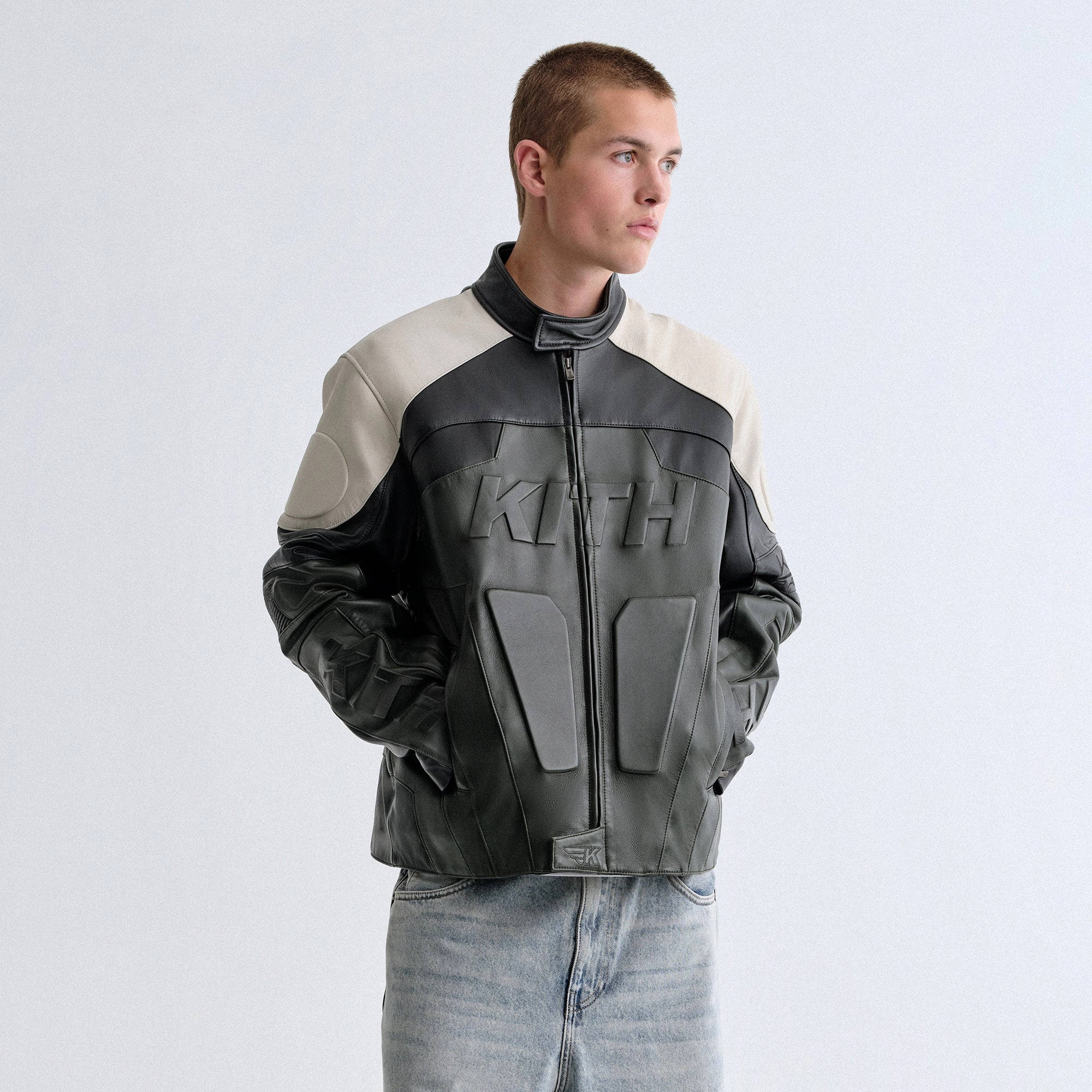 Kith Leather Wayne Moto Jacket - Stadium WaterRepellentFabric Silicone Grip Trim