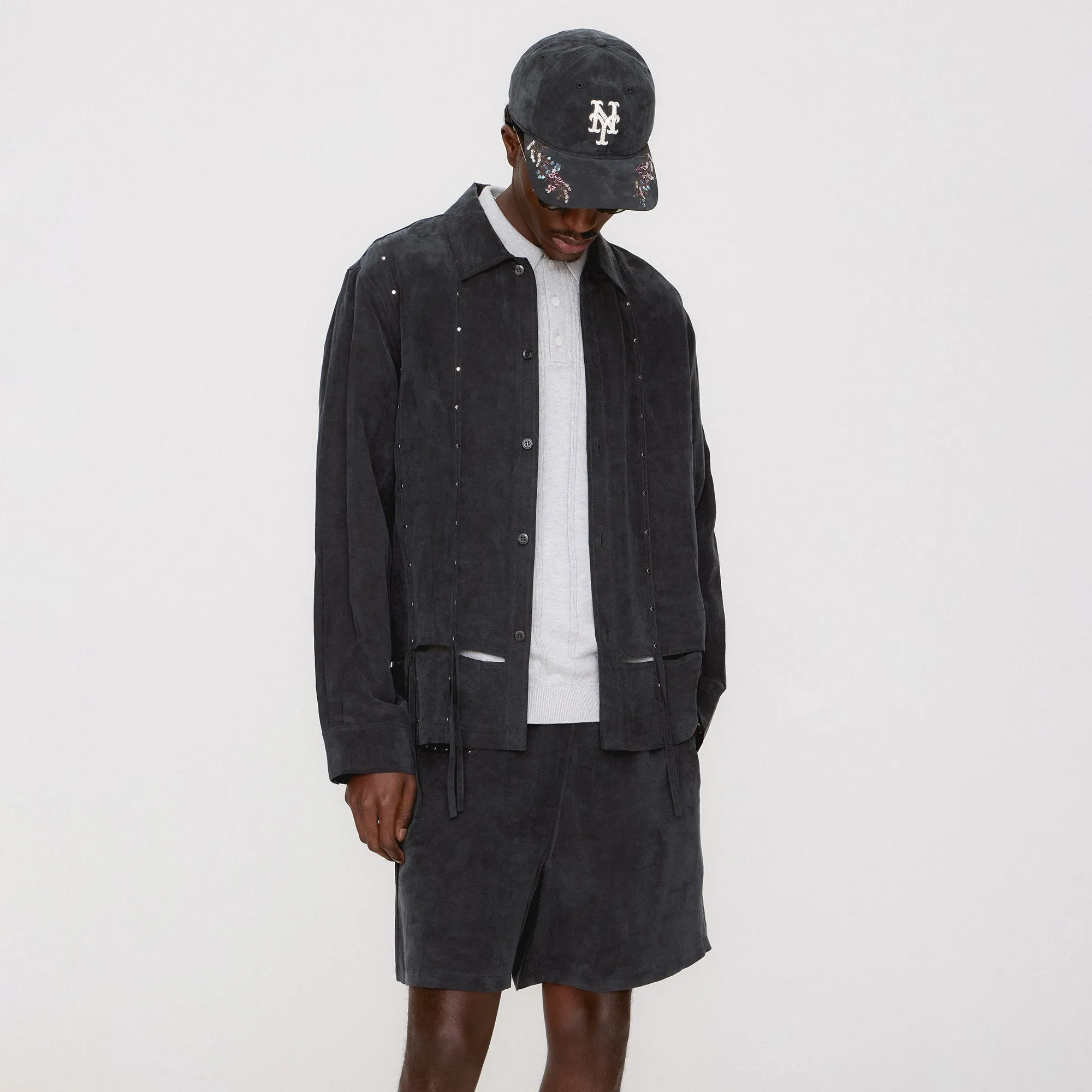 &Kin Ribbon Long Sleeve Boxy Collared Overshirt - Black tall size Oversized Fit