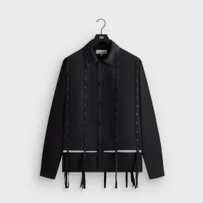 Spring Collection Loose Fit &Kin Ribbon Long Sleeve Boxy Collared Overshirt - Black