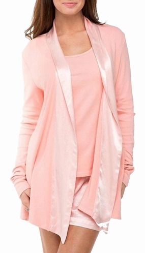 Shelby Satin Trimmed Robe With Pockets In Light Peach Layered construction
