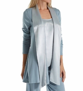Layered Collar Shelby Satin Trimmed Robe With Pockets In Morning Blue