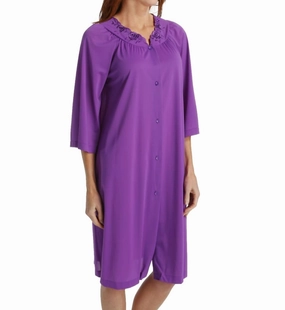 Short 3/4 Sleeve Button Down Robe In Purple Oversized Silhouette UltraSoft Brushed Interior