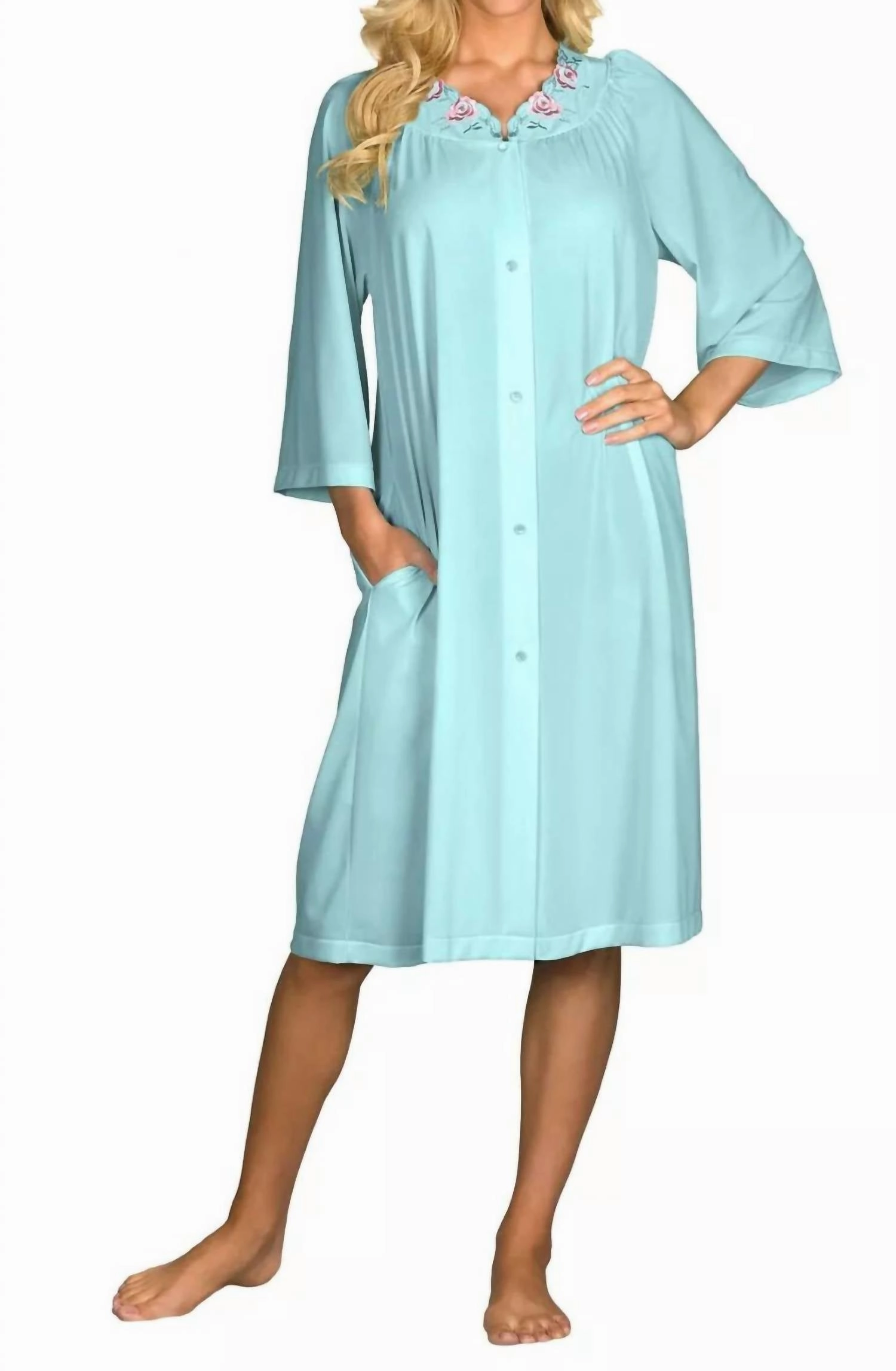 Short 3/4 Sleeve Button Down Robe In Seadoam Ultra Soft Weave