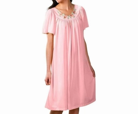 Layered Texture Short Gown With Flower Petal Embroidery And Flutter Sleeves In Pink