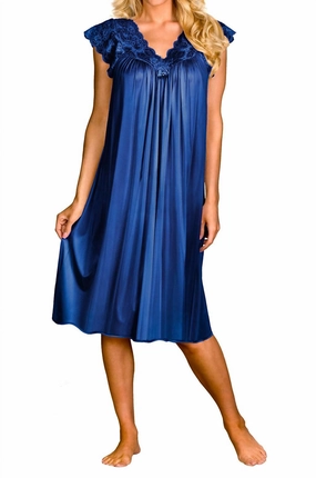 Durable Blends Short Lace Cap Sleeve Nightgown In Navy