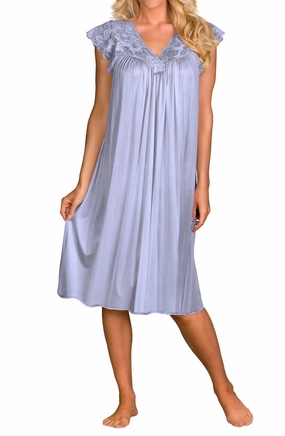 Flexible Elastic Seams Cozy Midweight Fabric Short Lace Cap Sleeve Nightgown In Peri Frost