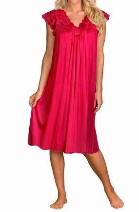 Comfort Fit Design Tagless Design Short Lace Cap Sleeve Nightgown In Red