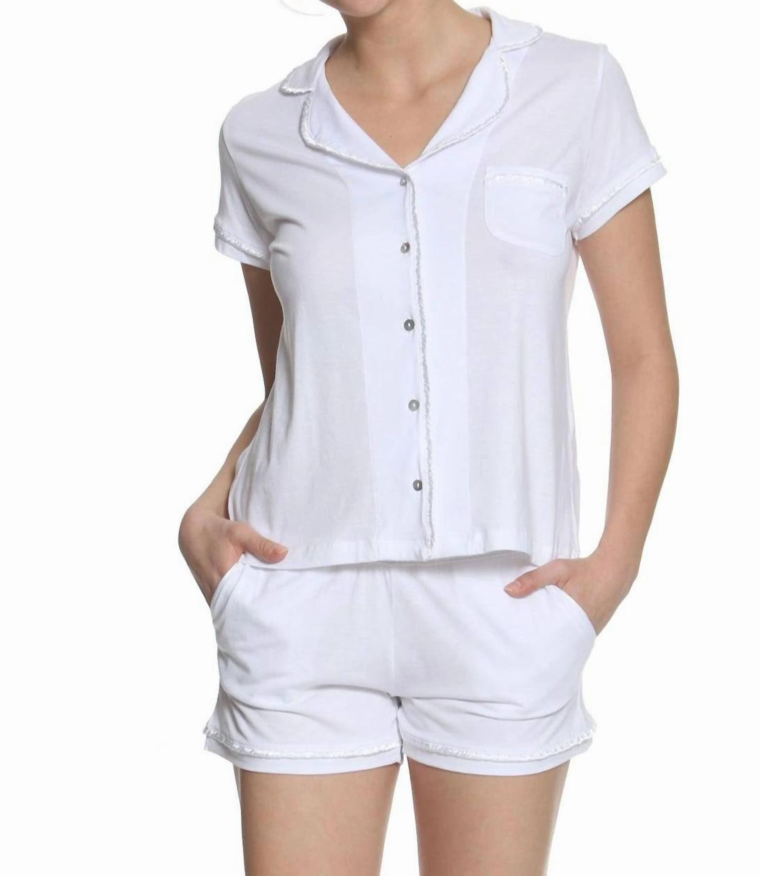 Hidden Pocket Detail Short Pajama Set In White