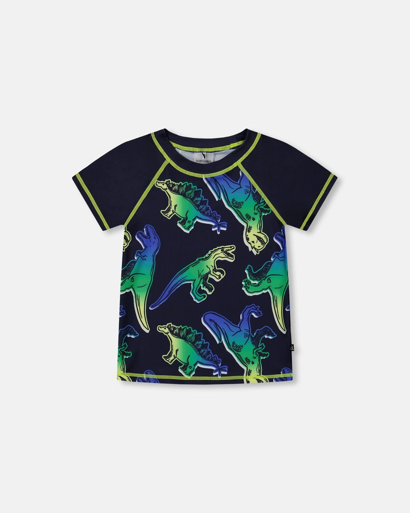 Short Sleeve Rashguard Blue And Green Dino On Navy Breathable-fabric