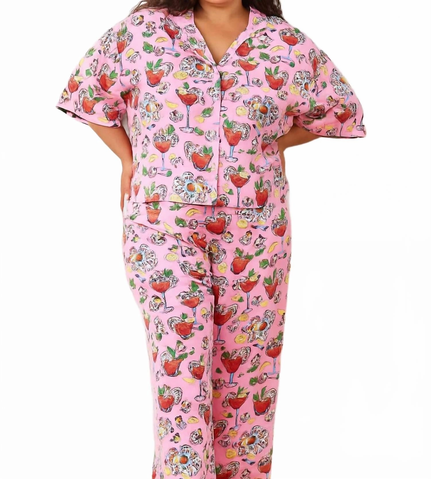SweatWicking Fabric Shrimp Cocktail Pajama Set - Plus In Pink