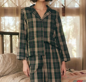 Quick Dry Technology High Rise Fit Shrunken Pajama Top In Pine Needle Plaid